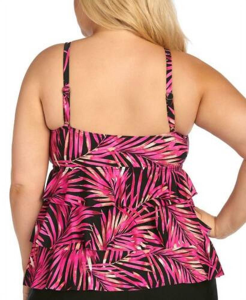 Island Escape BEACH BOUND Trendy Plus Size Tiered Underwire Tankini Top, US 18W