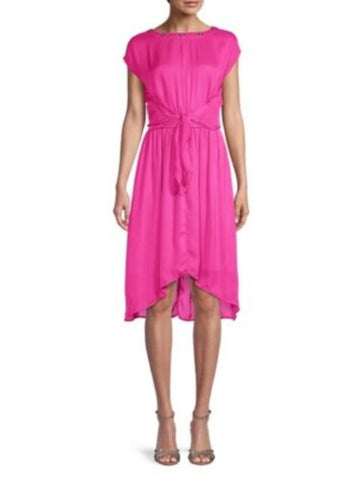 MICHAEL KORS Pink Tie Sheer Keyhole Closure Grommets Hi-lo Cap Sl Size XS Pink