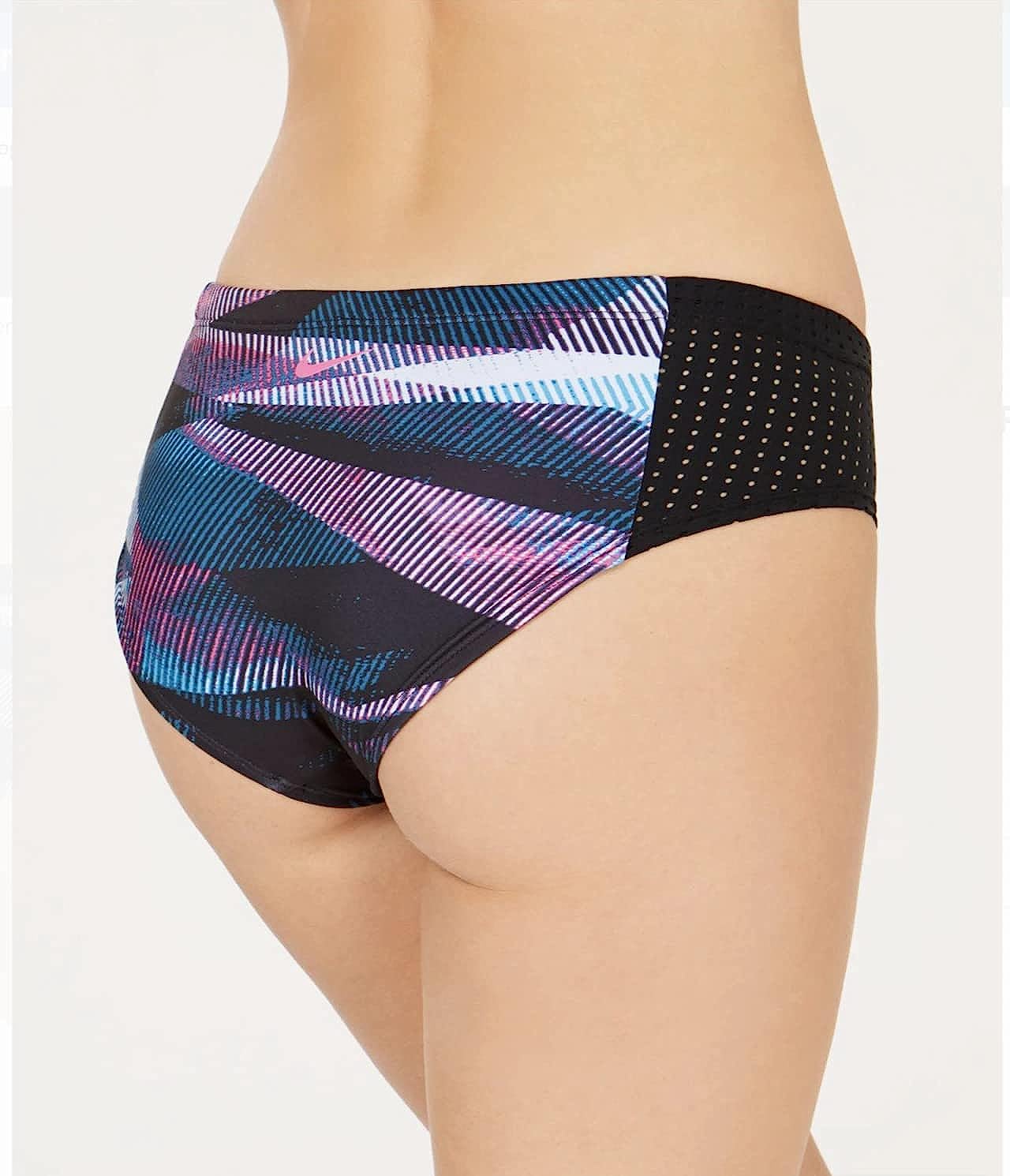 Nike Women's Line Up Printed Hipster Bikini Bottoms Size S Fuschia Pink Blue