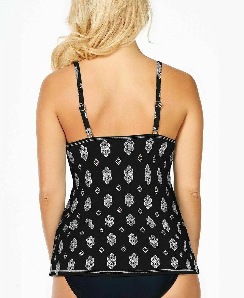 Island Escape Sands Cali Printed Tankini Swim Top Womens black Size 10 MSRP $35