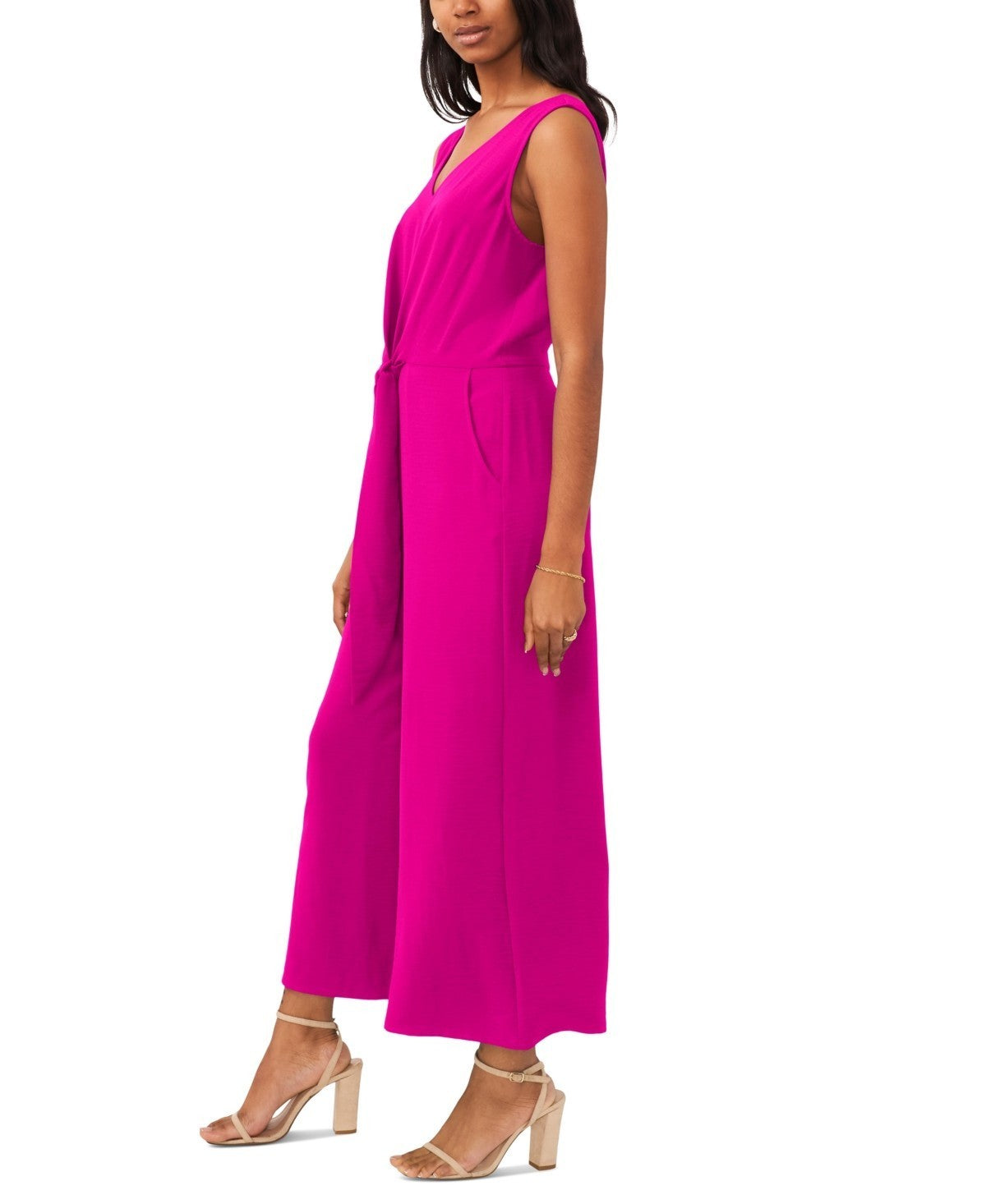 Vince Camuto Women's Sleeveless V-Neck Tie-Waist Jumpsuit Pink Size S MSRP $109