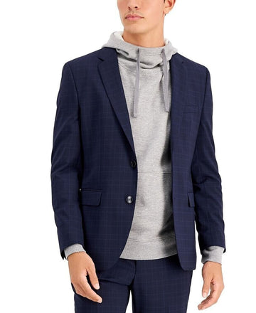 Hugo Boss Men's Modern-Fit Plaid Wool Suit Jacket Blue Size 44R MSRP $445
