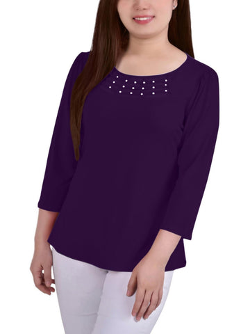 NY Collection Womens Petites Crepe Mesh Inset Blouse Size XL Petite Purple