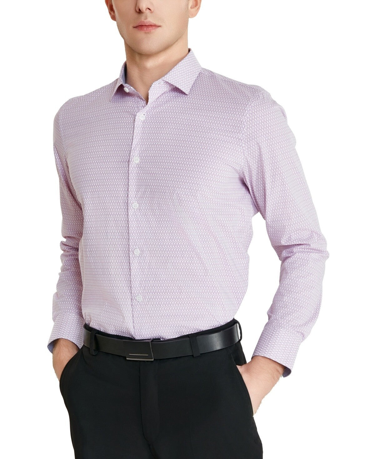 Tallia Men's Slim-Fit Geo-Link Dress Shirt Orchid Purple Size 16-16.5x 32/33 $80