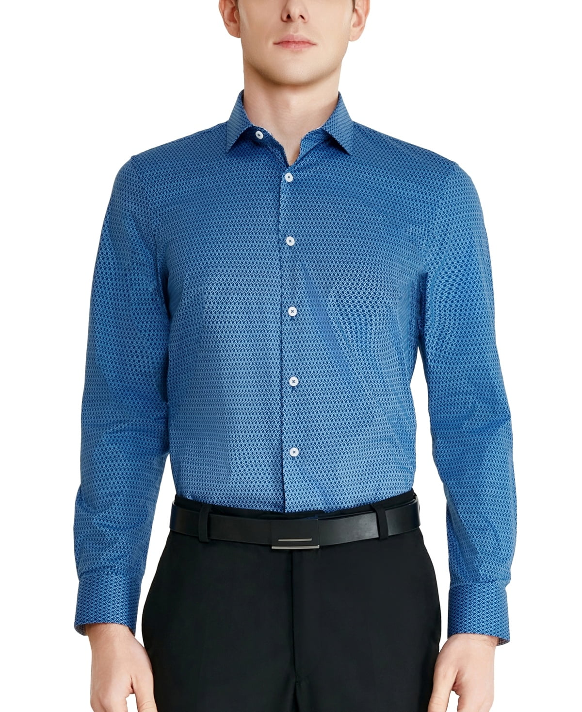 Tallia Men Slim fit Button-Up Shirt Medium 15-15.5 32-33 Blue Geometric