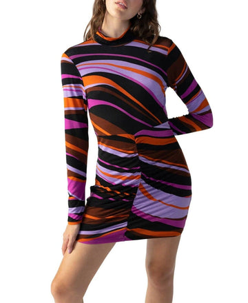 Sanctuary Abstract Mock Neck Shirred Bodycon Dress Pink Black Size XXL MSRP $ 99