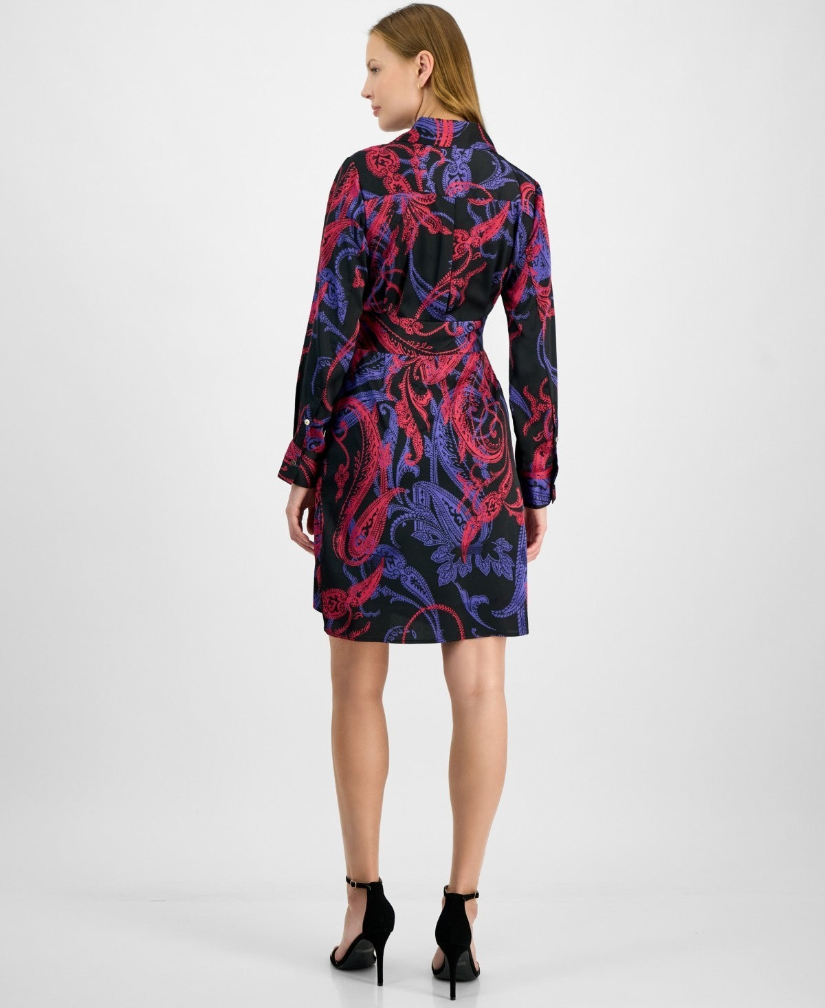 Tahari ASL Women's Printed Faux-Wrap Dress Black Blue Size 16 MSRP $139