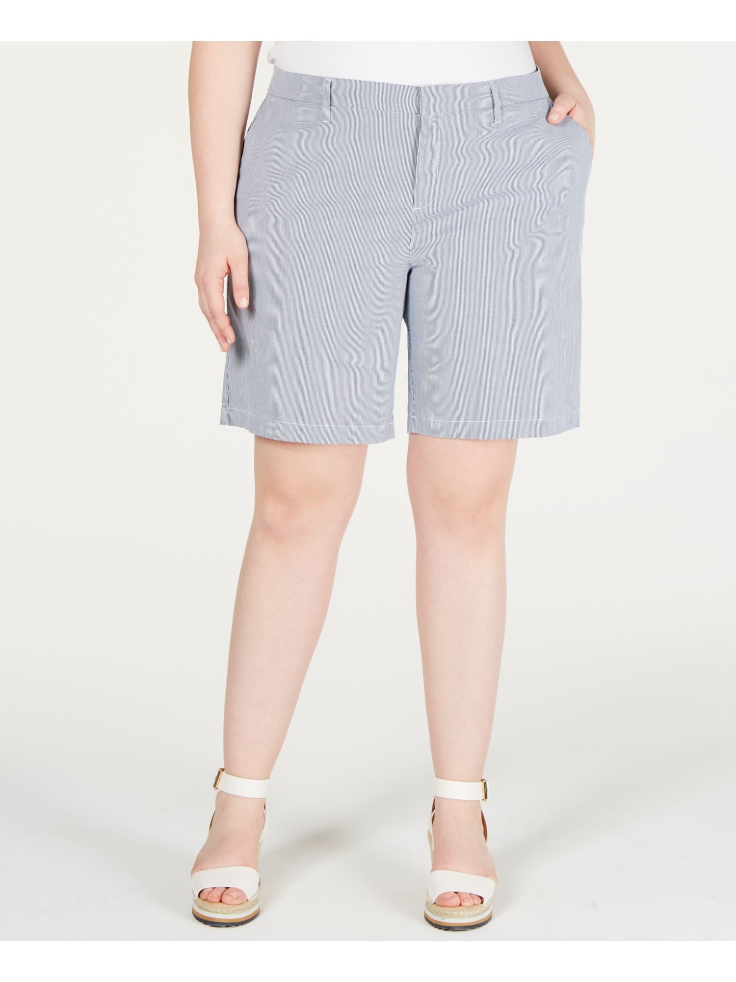 Tommy Hilfiger Womens Blue Pocketed Chino Pinstripe Classic Shorts Plus Size 18W