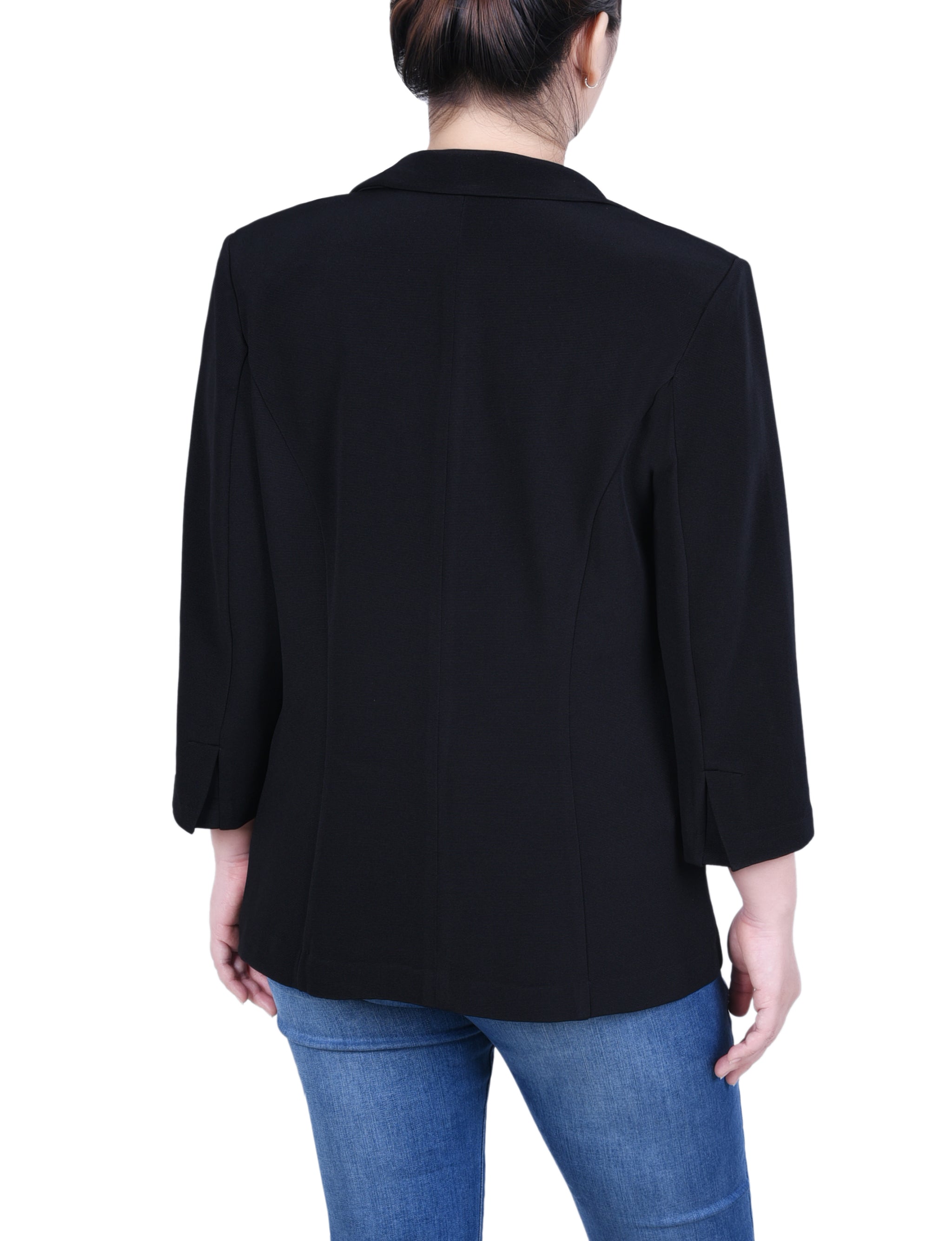 NY Collection Petite 3/4 Sleeve Heavy Jacquard Knit Jacket Size PXL Black