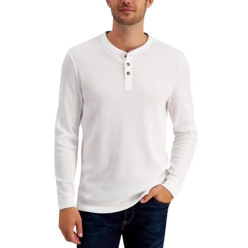 Club Room Mens Thermal Waffle Knit Henley Shirt Ivory Size L