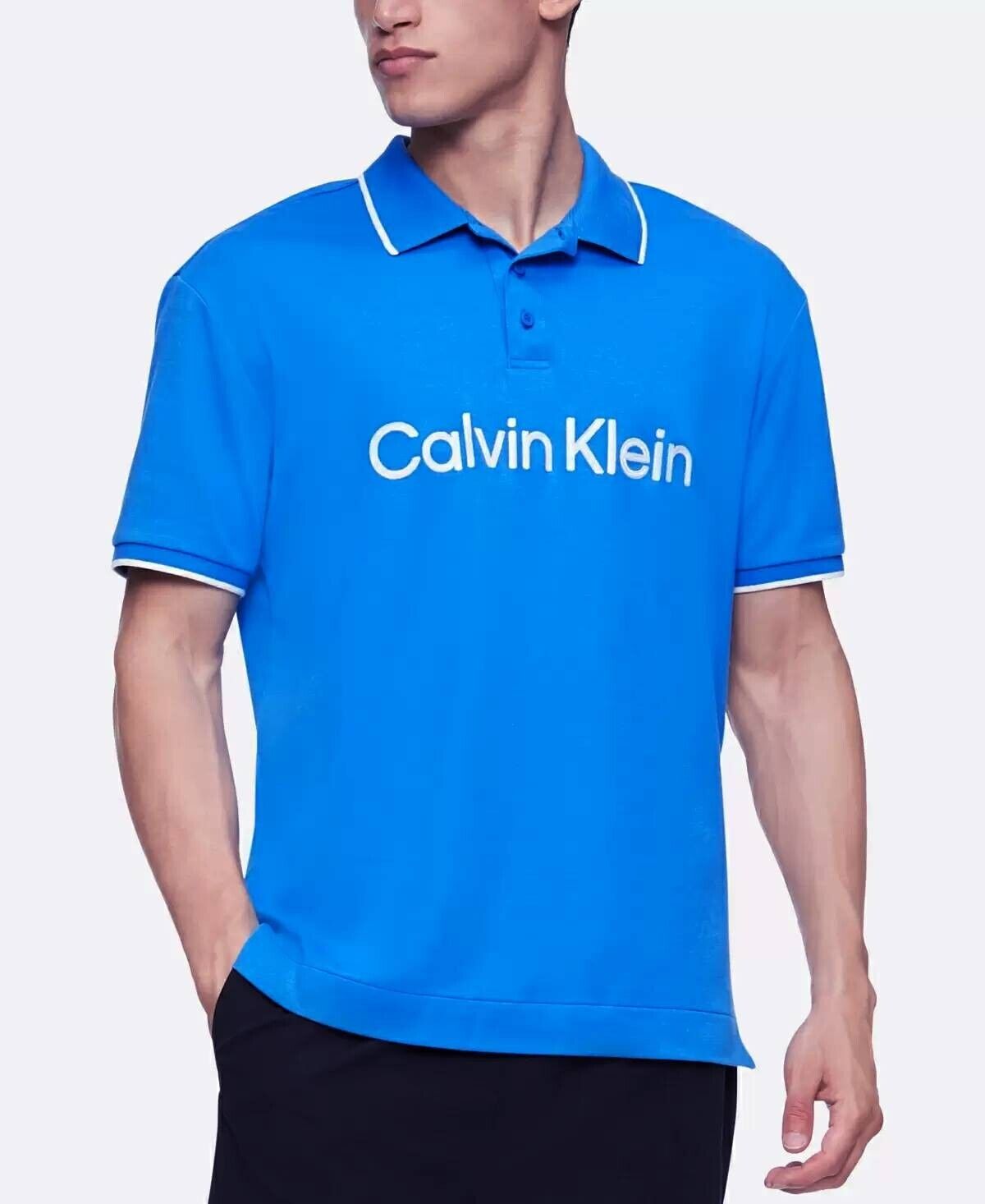 Calvin Klein Men's Boxy Fit Ck Logo Polo Shirt Blue Size XL MSRP $70
