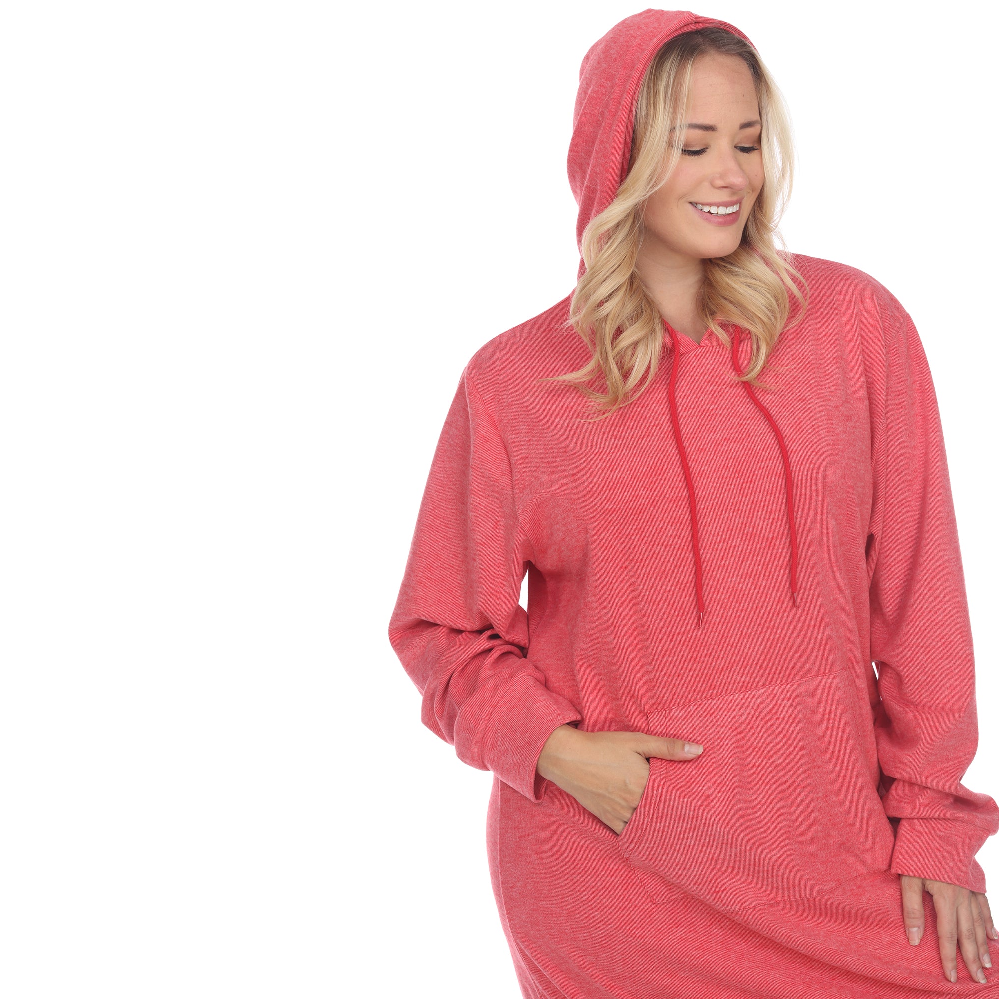 White Mark Plus Size 1X Hooded Pullover Kangaroo Fleeced Sweatshirt Dress Pink