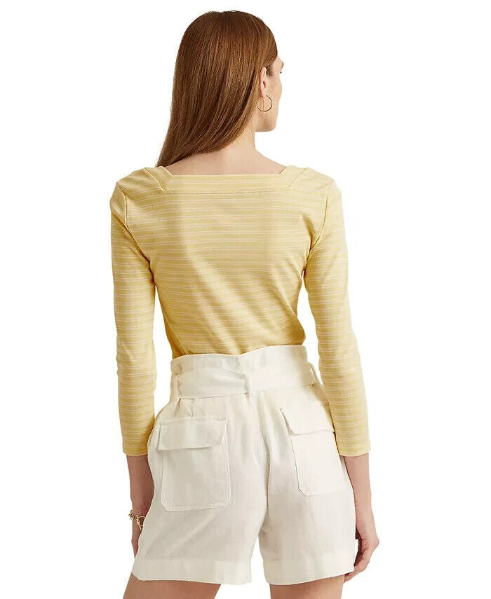Lauren Ralph Lauren Floral Stretch Cotton Top Yellow Cream Size S MSRP $60
