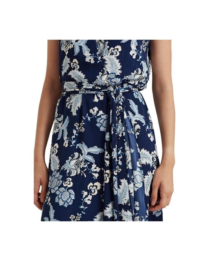 Lauren Ralph Lauren Womens Blue Floral Crepe Halter Dress Size 12 MSRP $155