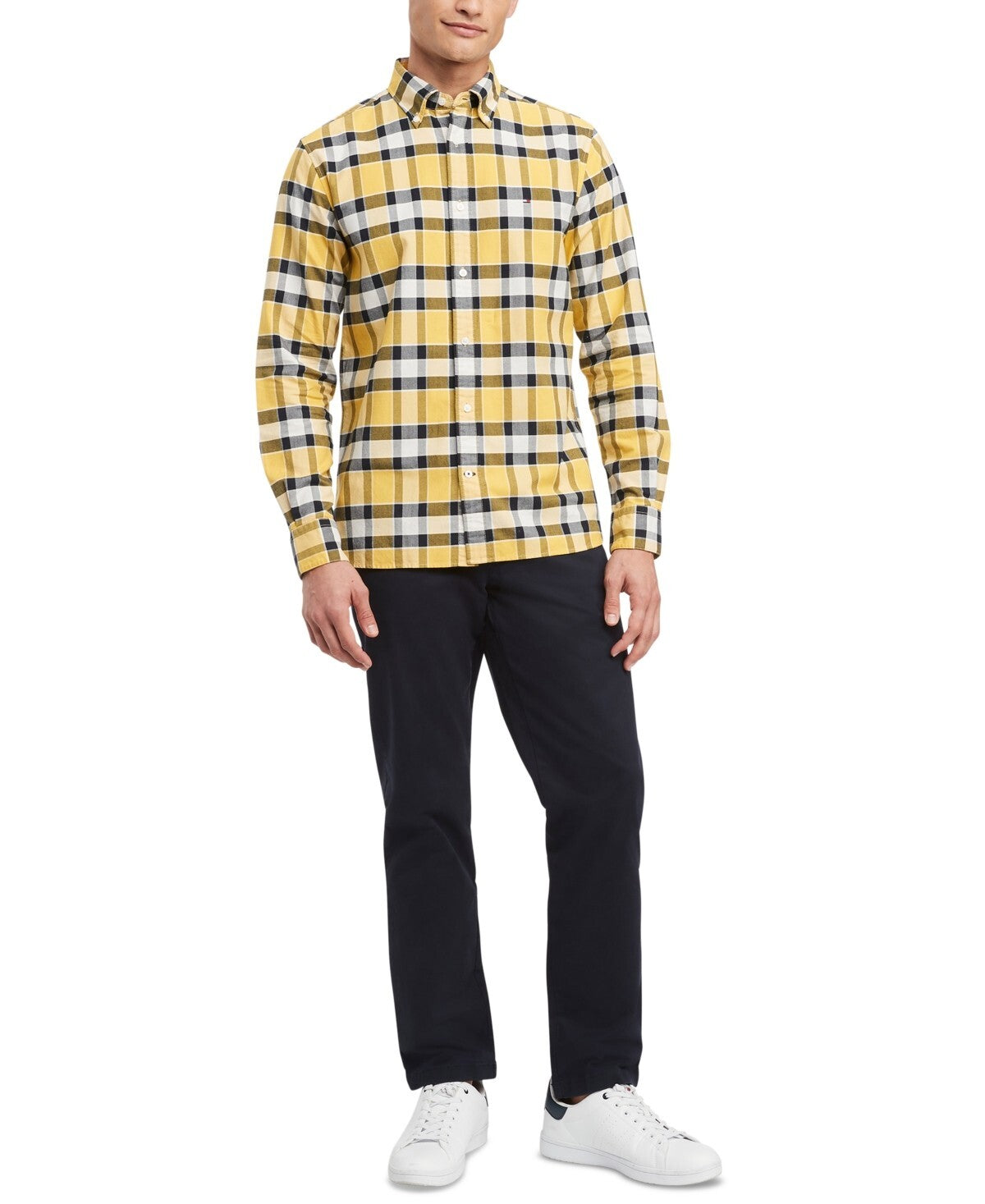 Tommy Hilfiger Men's Bold Check Button-Down Oxford Shirt Yellow Size S MSRP $100