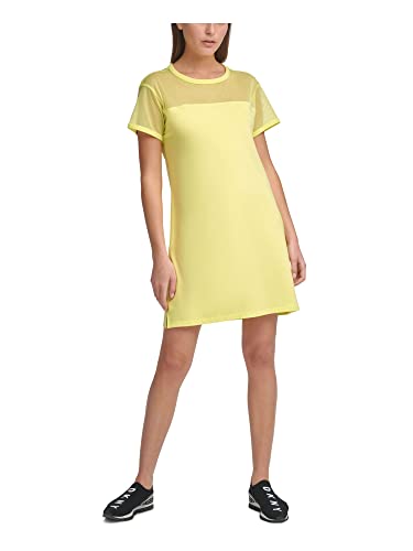 DKNY Sport Mesh-Blocked T-Shirt Yellow Dress Large