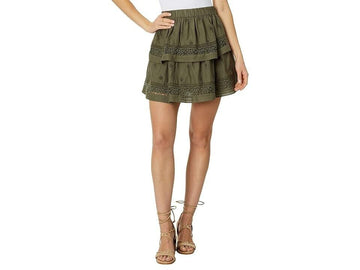 Lucky Brand Women Cotton Schiffly Embroidered Mini Skirt Olive Green Size L $90