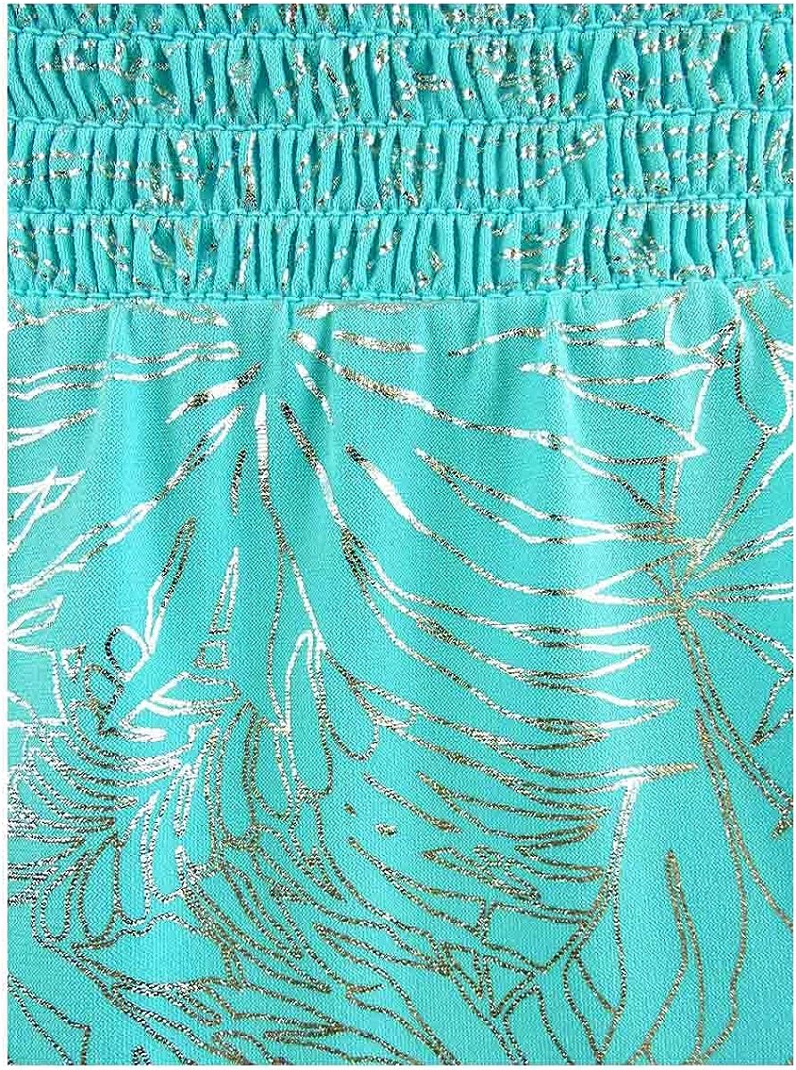 Michae Kors Women's Foil-Print Smocked Peasant Dress Size XL, Green Turquoise)