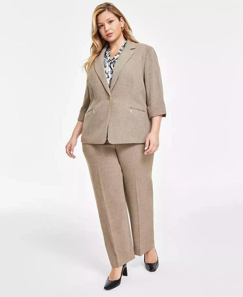 Kasper Plus Size Zip-Pocket One-Button Blazer Brown Size 14W MSRP $129
