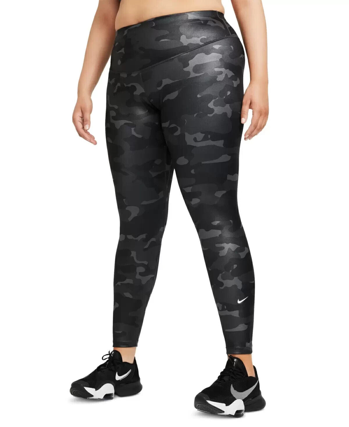 Nike One Plus Size Mid-Rise Camo-Print Leggings Black Gray Size 1X MSRP $70