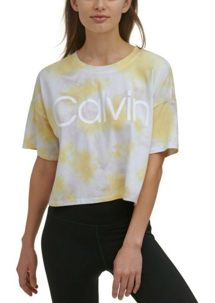 Calvin Klein Performance Cropped Tie-Dyed T-Shirt Gray Yellow Size XXL MSRP $45