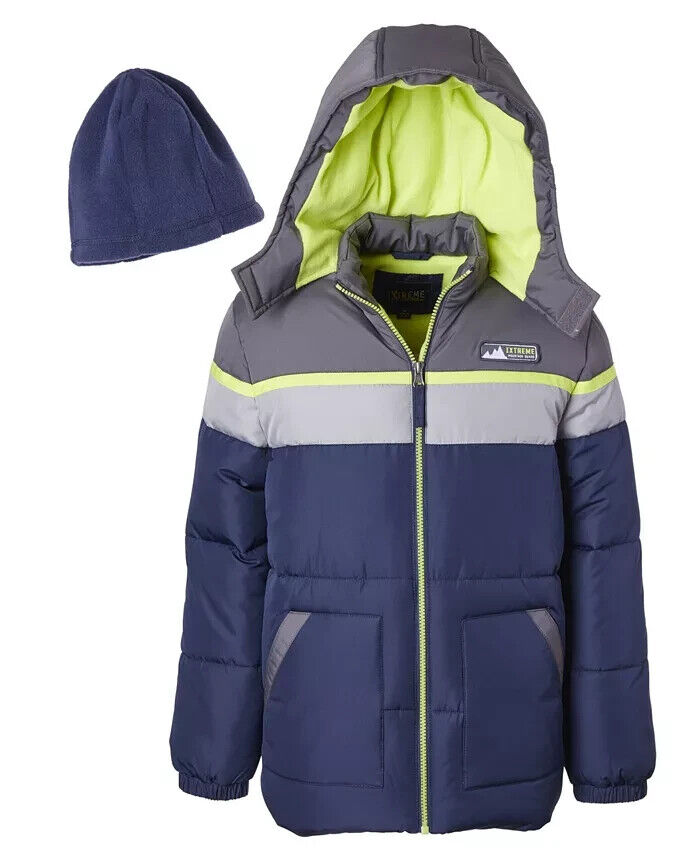 IXTREME Big Boy Puffer Jacket + Fleece Hat Set Blue 2 PCs Size L MSRP $85