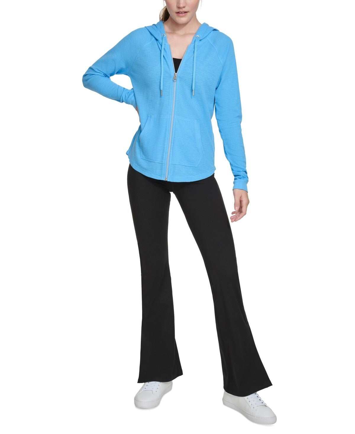 Calvin Klein Performance Ruched-Sleeve Zip Hoodie Blue Size 3X MSRP $59