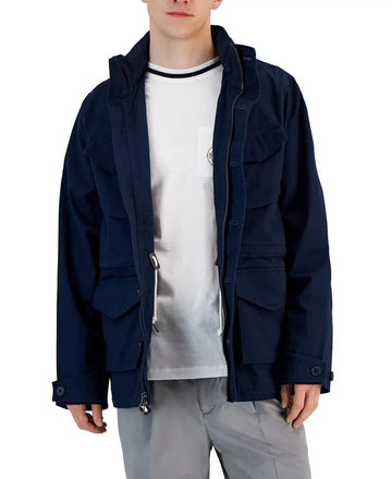 MICHAEL KORS Mens Washed Hooded Military Field Jacket Blue Navy Size L MSRP $348