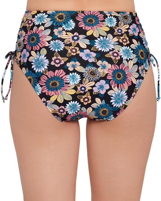 Salt + Cove Women's Juniors Lace-Side Bikini Bottoms Black Floral Multi, Size M