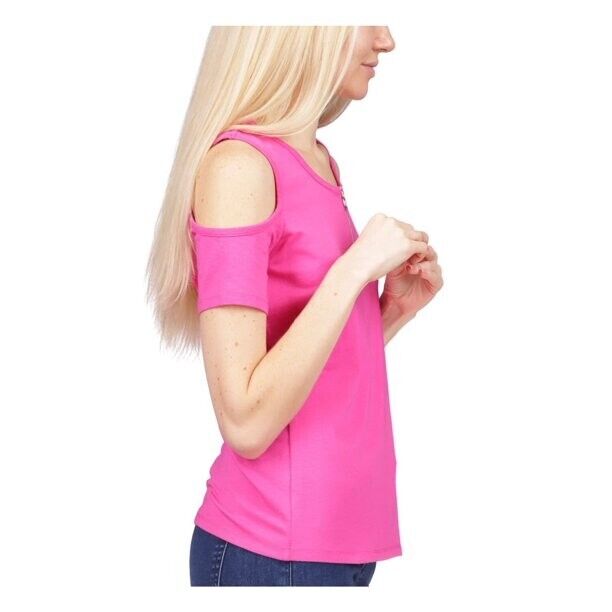 MICHAEL KORS Womens Pink Cold Shoulder Zippered Short Sleeve Pink Size XL $68