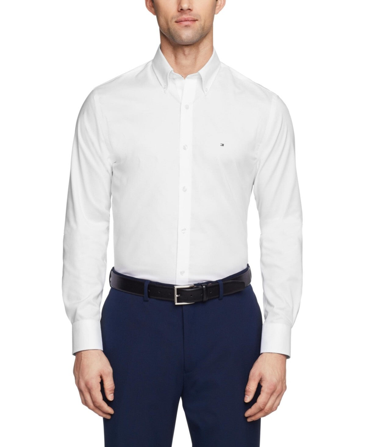 Tommy Hilfiger Slim Stretch Pinpoint Oxford Dress Shirt Size 16.5x36/37 White