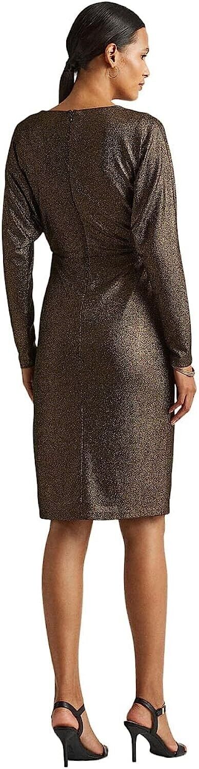 LAUREN Ralph Lauren Metallic Jacquard Dress Gold Black Size 6 MSRP $195