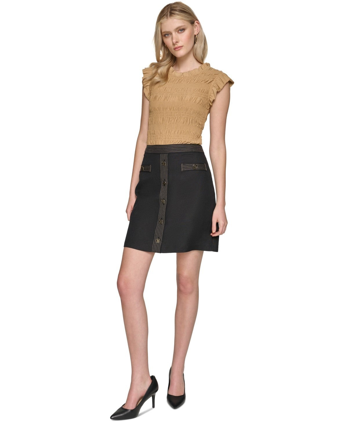 KARL LAGERFELD PARIS BLACK Trapunto-Stitch Mini Skirt SIZE 12 $109