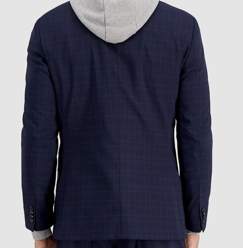 Hugo Boss Men's Modern-Fit Plaid Wool Suit Jacket Blue Size 44R MSRP $445