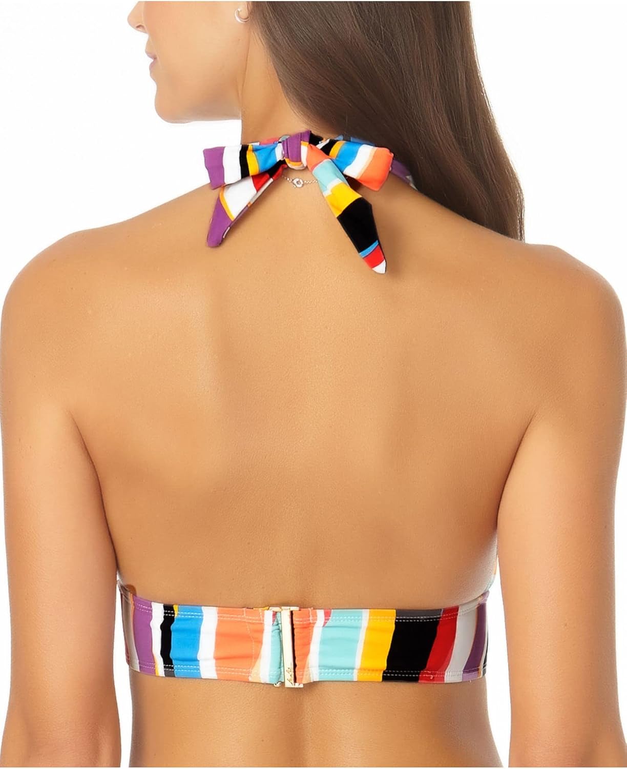 Anne Cole Signature Wavy Stripe Marilyn Halter Bikini Top, Size S, Multi