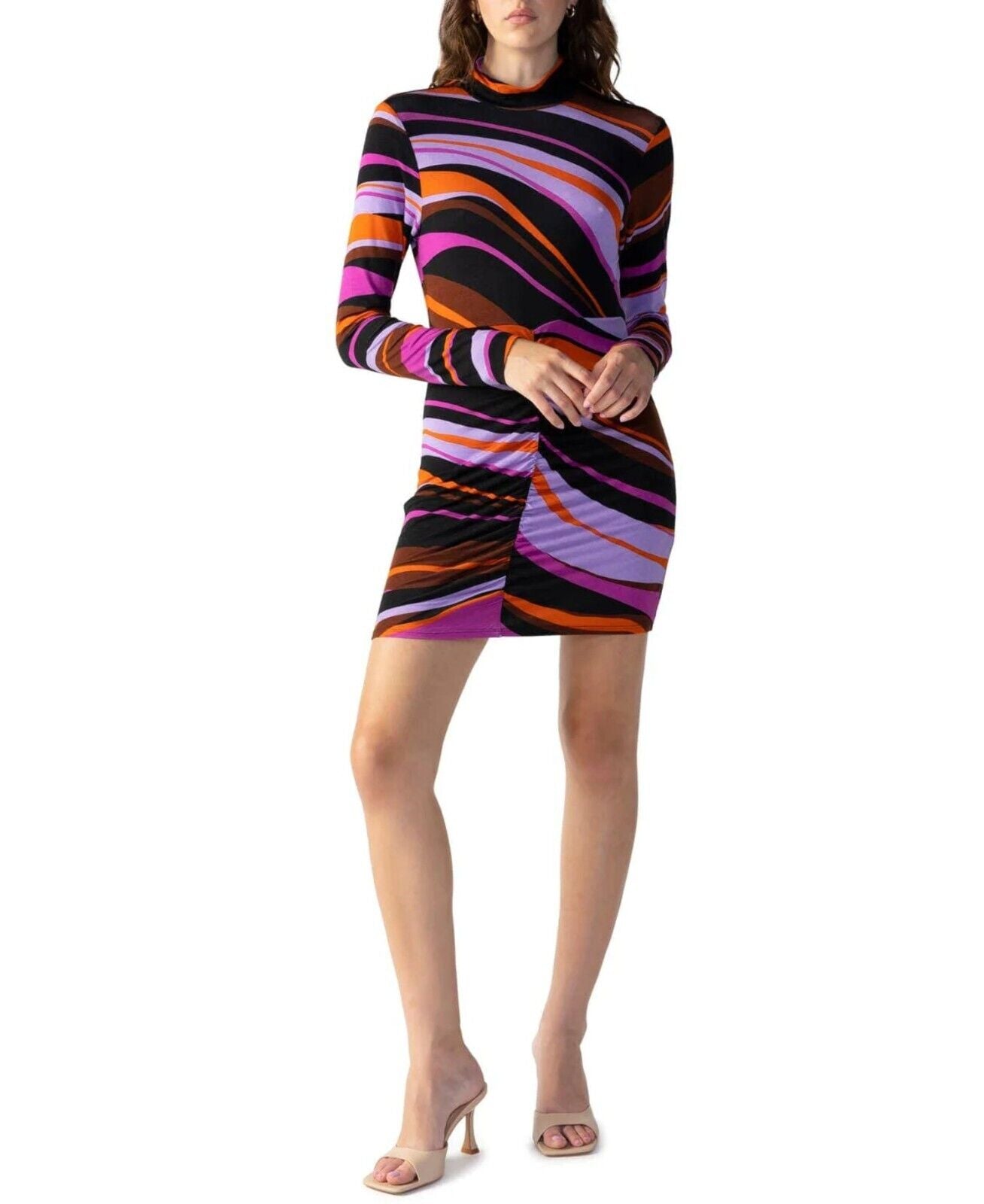 Sanctuary Abstract Mock Neck Shirred Bodycon Dress Pink Black Size XXL MSRP $ 99
