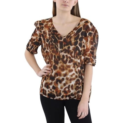 Calvin Klein Womens Animal-Print Short-Sleeve Size XL Brown Black Polyester
