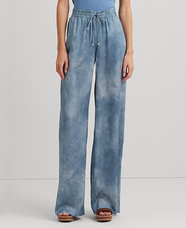 Lauren Ralph Lauren Womens Printed Charmeuse Wide Blue Size S MSRP $175