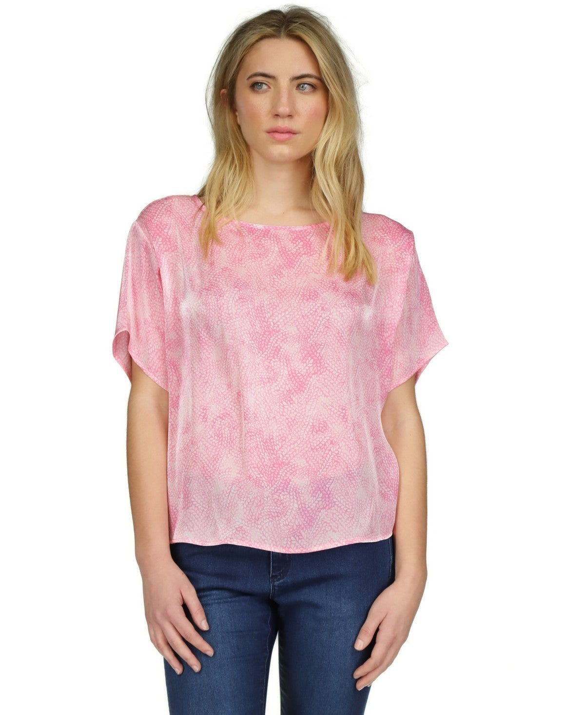 Michael Kors Women's Petal-Print Dolman-Sleeve Top Pink Size XL MSRP $110