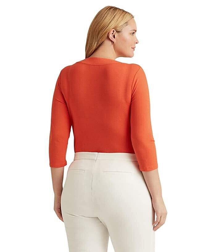 RALPH LAUREN Womens Orange Pleated 3/4 Sleeve Top Size 1X MSRP $75
