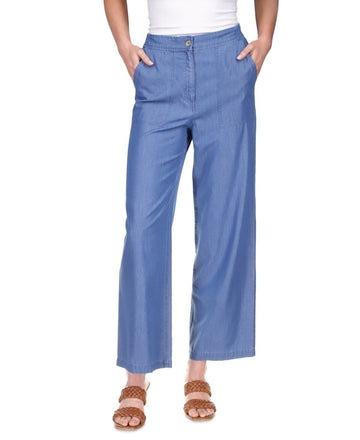 Michael Kors Women's Chambray Wide-Leg Pants Blue Size XL MSRP $125