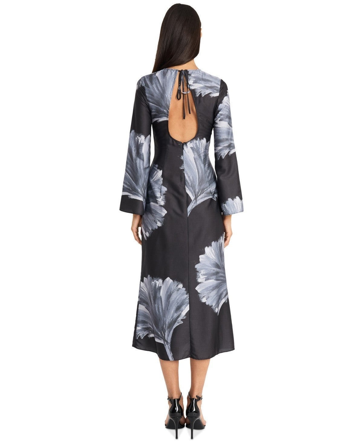 Donna Morgan Women's Printed Cutout-Back Midi Dress Grey Black Size 10 MSRP $148