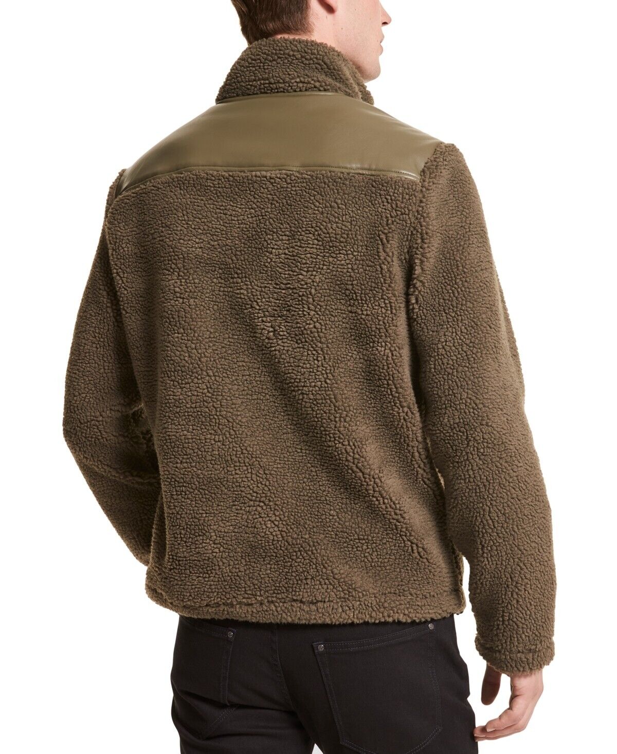 Michael Kors Men Sherpa-Fleece Mixed-Media Jacket Olive Green Size XS MSRP $278