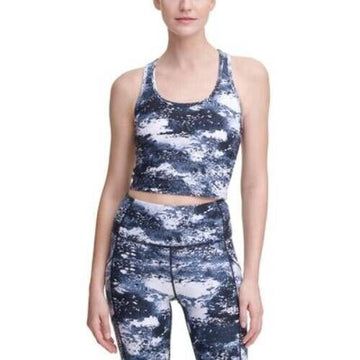 Calvin Klein Womens Printed Racerback Cropped Tank Top blue Size L MSRP $50