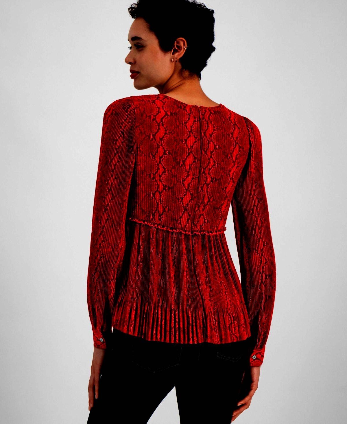 Michael Kors Women's Printed Pleated Top Red Size L MSRP $135