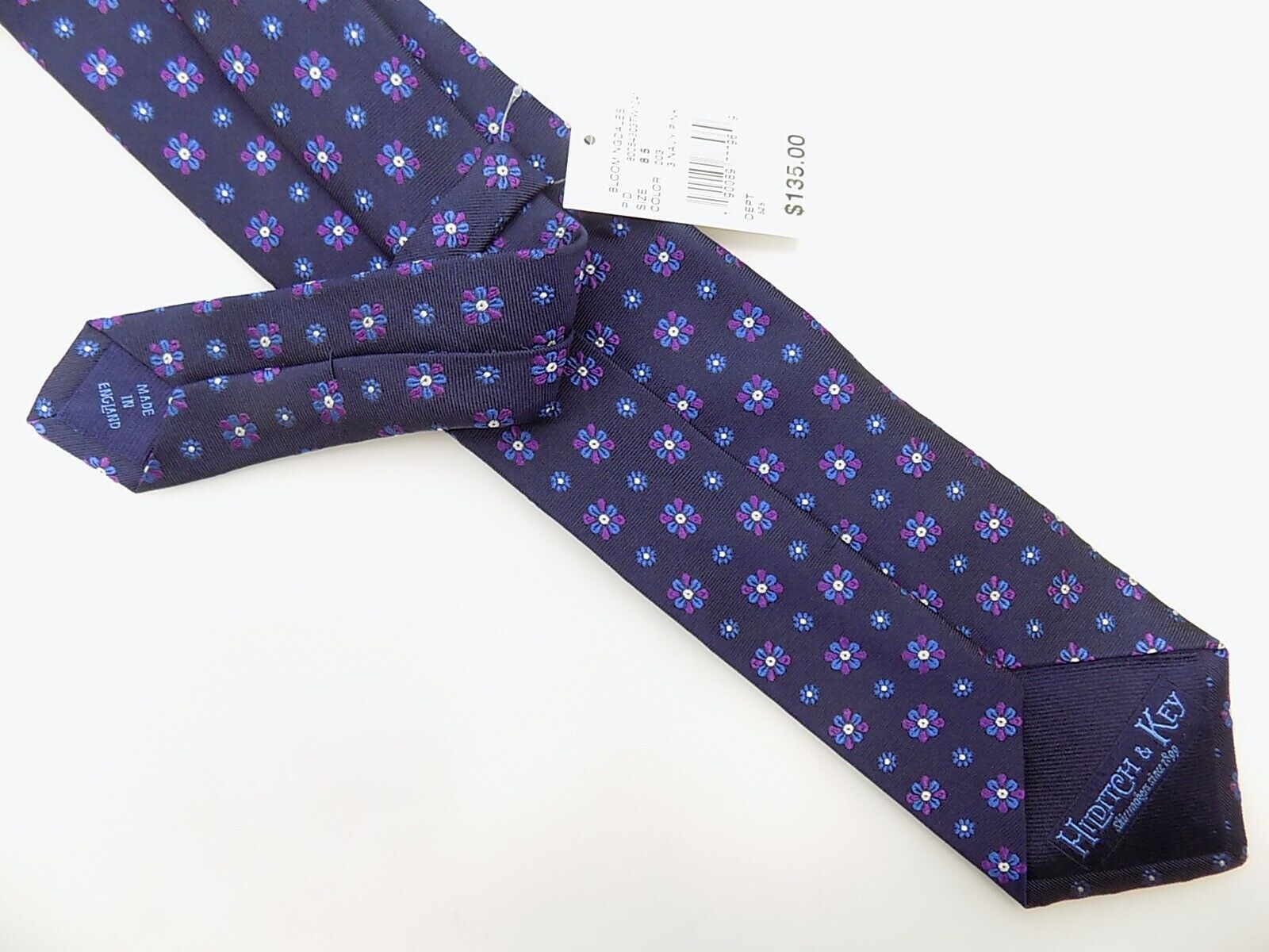 Hilditch & Key Blue Navy Purple Size 8.5 Tie Necktie 100% Silk MSRP $135