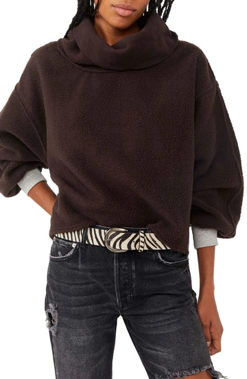 Free People Elk Mountain Funnel Neck Sweatshirt Sweater Brown Size XL MSRP $98