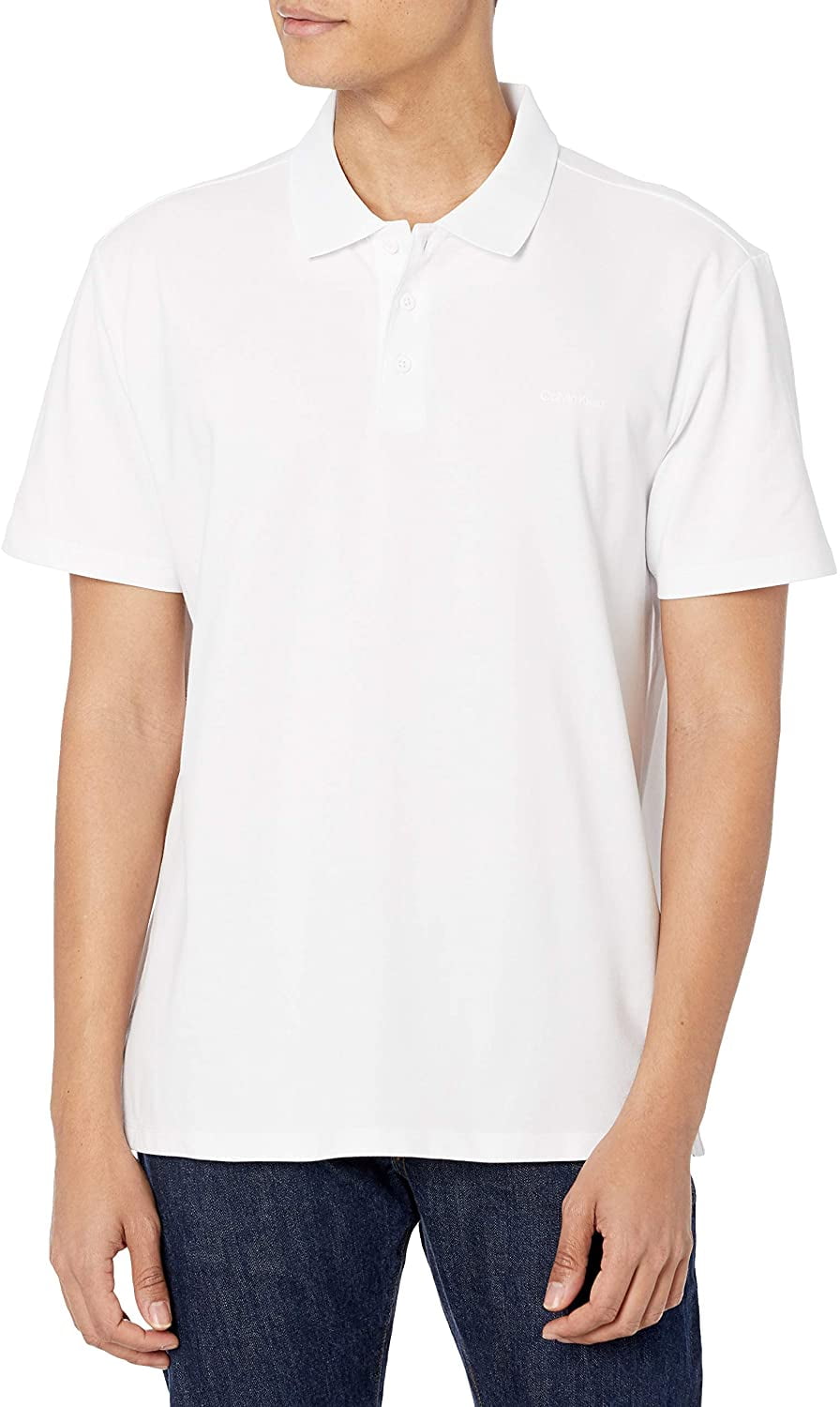 Calvin Klein Mens Short Sleeve Dry Moisture Wicking Logo Polo Shirt Size L White