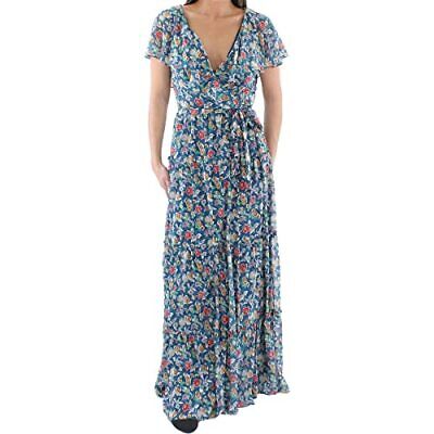 Lauren Ralph Lauren Womens Floral Ruffled Maxi Dress Blue Size 10