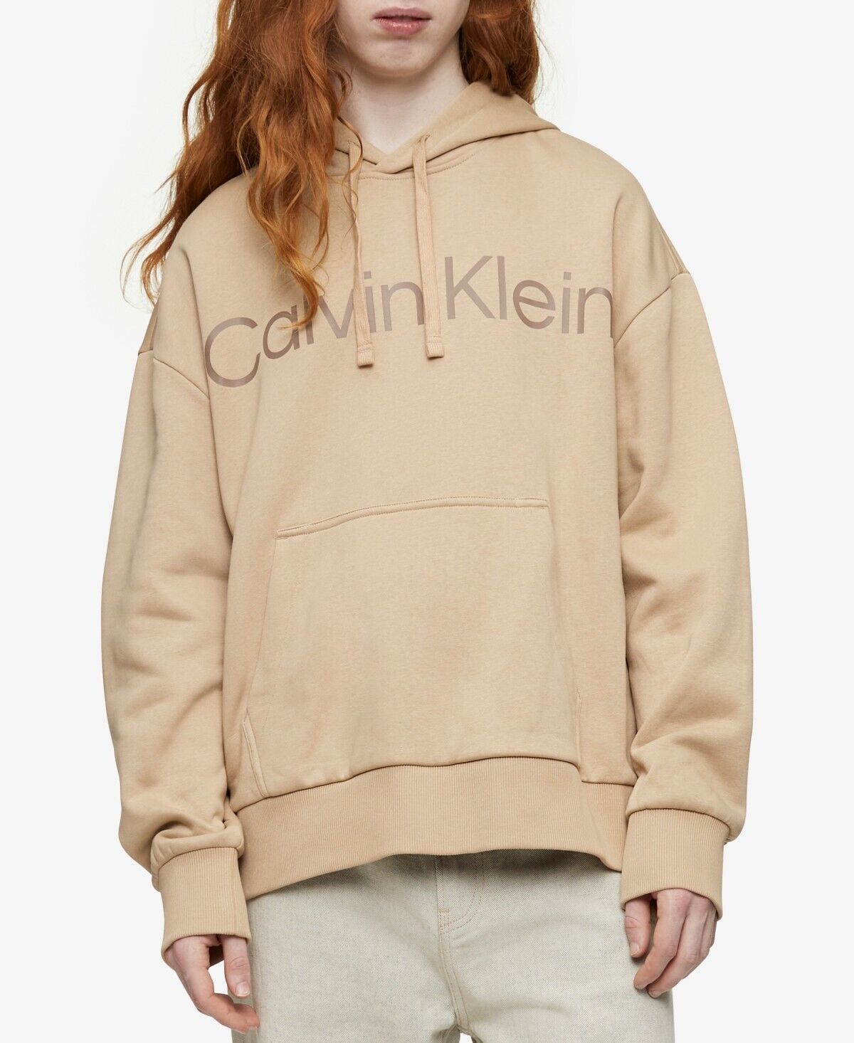 CALVIN KLEIN Men's Relaxed Fit Logo-Print Hoodie Brown Size XS MSRP $90